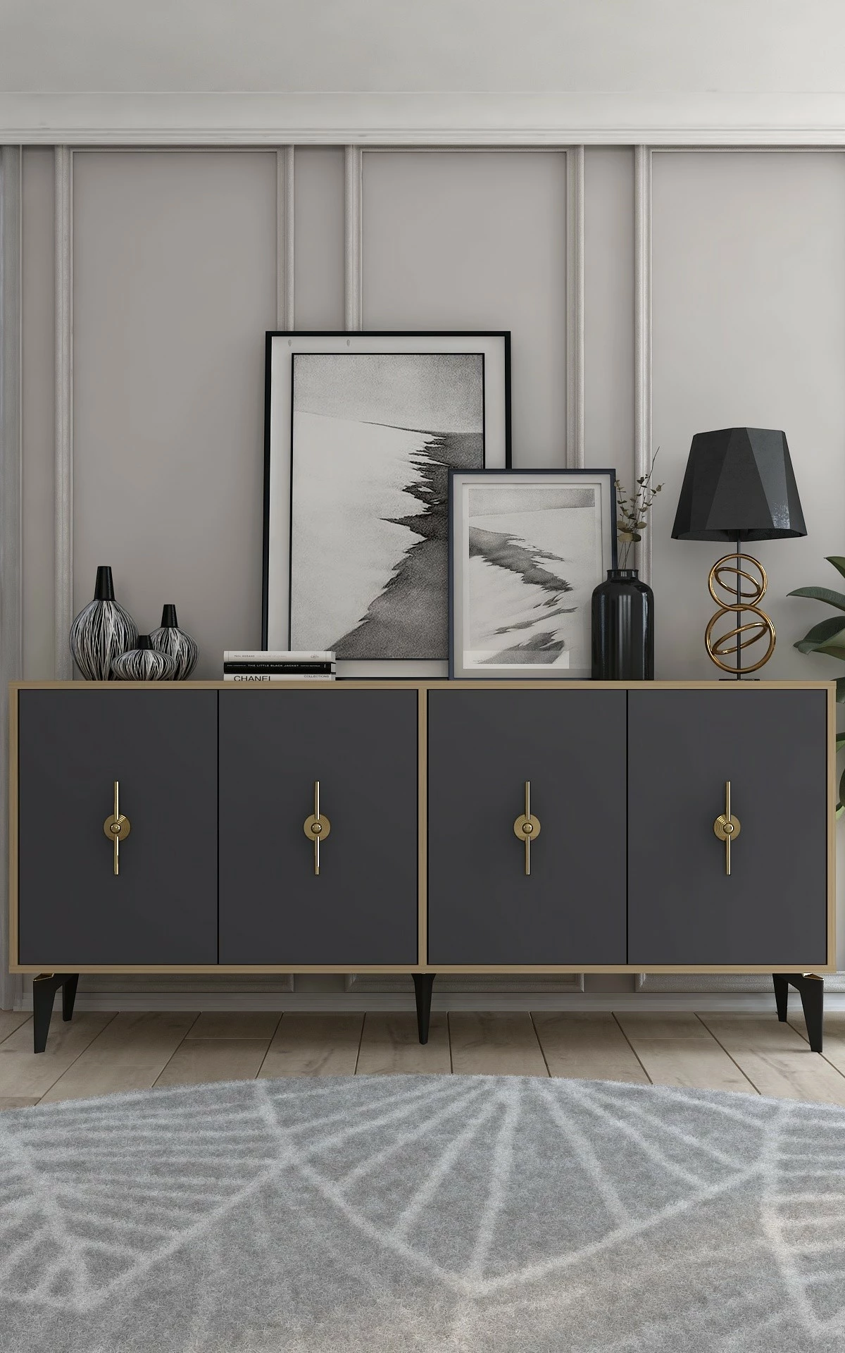 Konsol Skye Decor, ngjyrë lis safir dhe antracit
