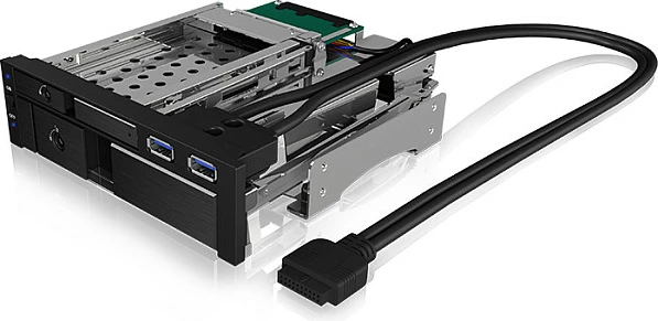 Baj 5.25" ICY BOX IB-174SSK-U për 1x 3.5" + 1x 2.5" SATA, hot-swap, 2x USB 3.2 Gen1, i zi