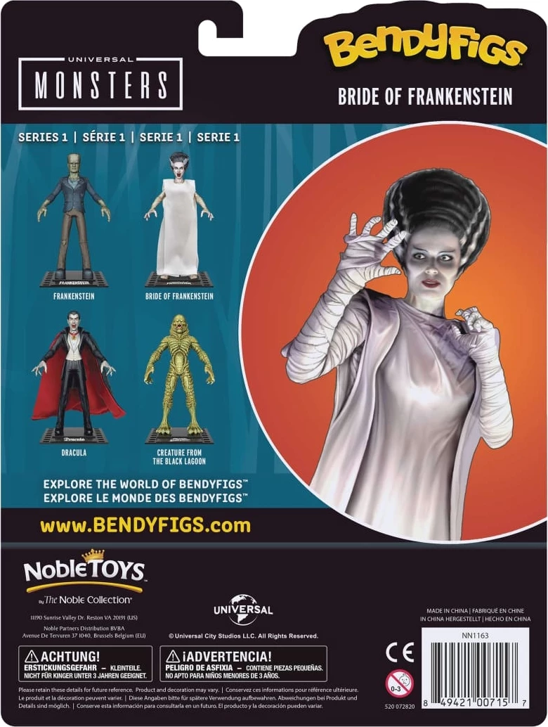 Figurinë e lakueshme NOBLE COLLECTION Bendyfigs Universal Monsters Bride of Frankenstein 19 cm, e bardhë