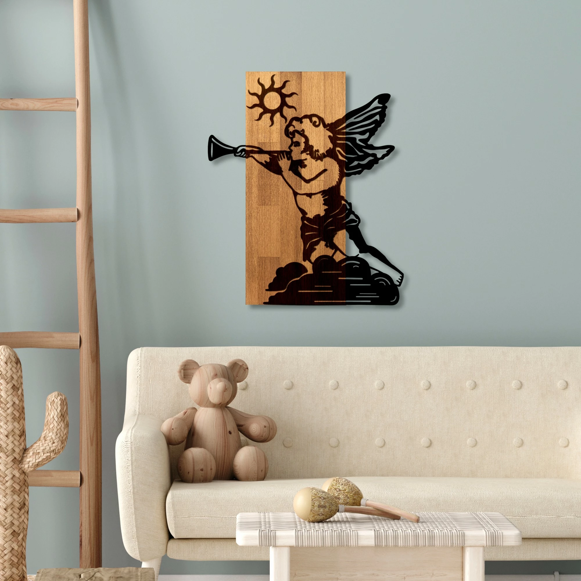 Aksesor dekorativ për mur, dru dhe metal, Wallity Eros 03, ngjyrë arre/zezë, 46x58cm