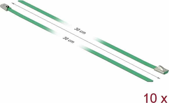 Lidhëse kabllosh çelik inox DeLOCK 300 x 4.6 mm, 10 copë, e gjelbër