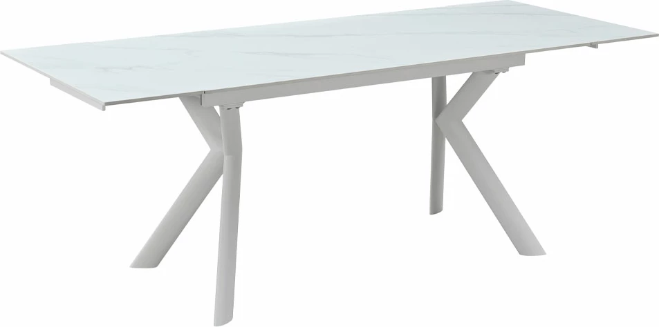 Tavolinë zgjeruese Kira, ngjyrë e bardhë me pamje mermeri, 140x80x75 cm