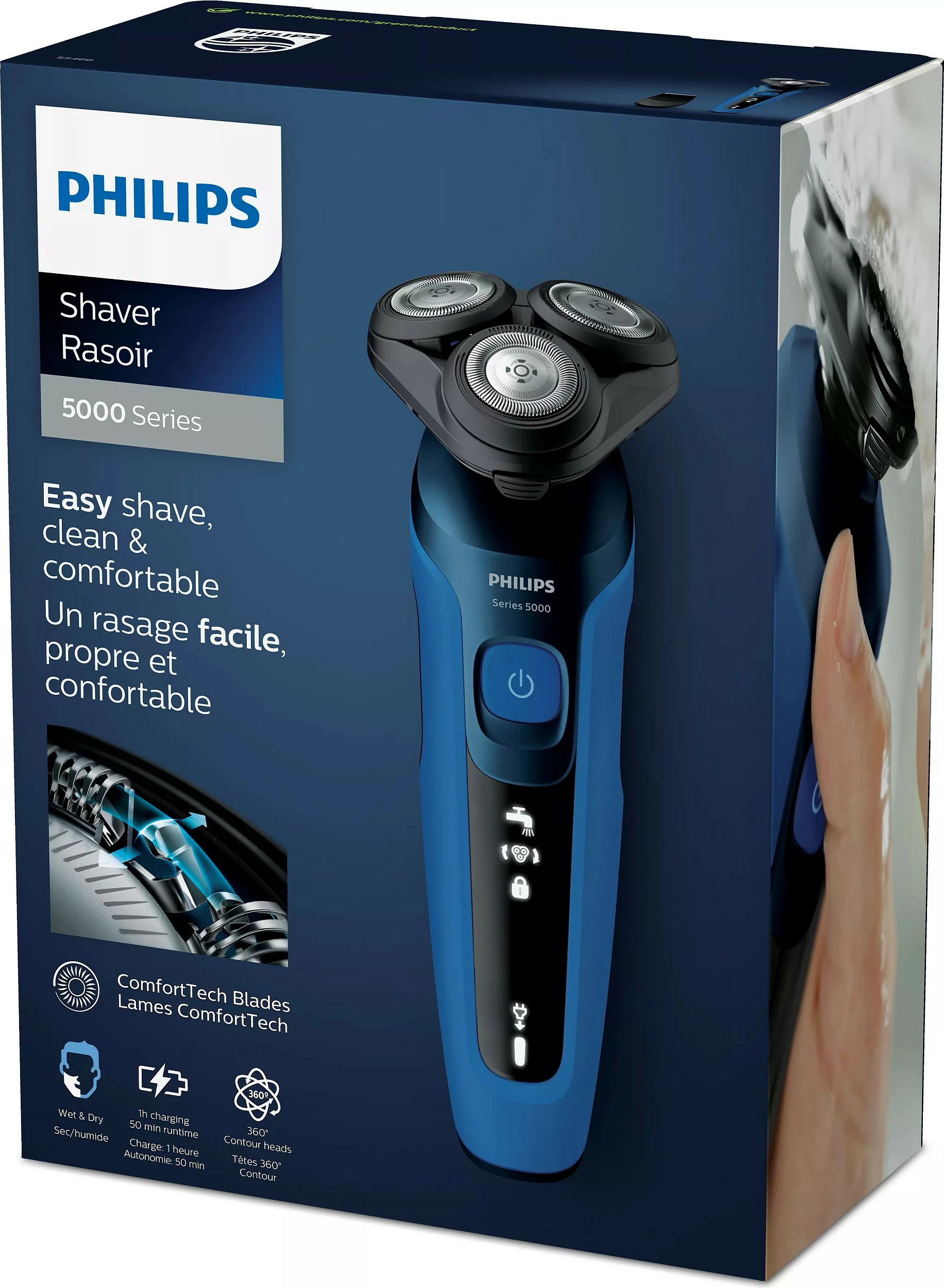Makinë rroje Philips Series 5000 S5466/17, rrotulluese, me trimer, blu/zezë