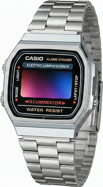 Orë digjitale Casio A168WA, çelik inox, unisex, argjendtë