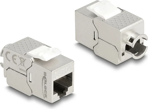 Modul Keystone DeLOCK RJ45 në LSA Cat6A Slim, toolless, argjendtë/bardhë