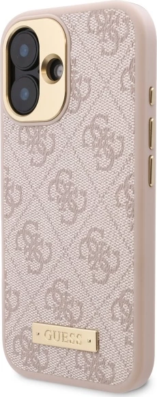 Mbështjellës Guess 4G Logo Plate MagSafe për iPhone 16 Plus, Rozë