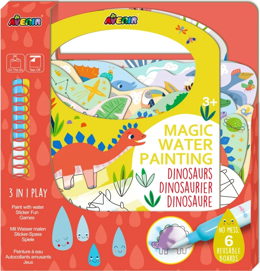 Set ngjyrosje me ujë MG DYSTRYBUCJA Magic Water Picture - Dinosaur, 6 faqe, me ngjitëse