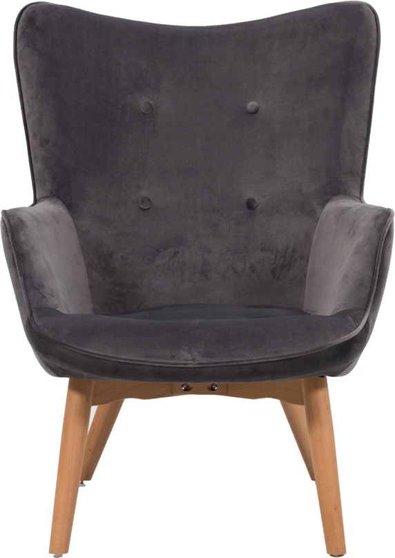 Fotel pop up, dizajn skandinav, kadife gri, kornizë druri, 72x82x94cm