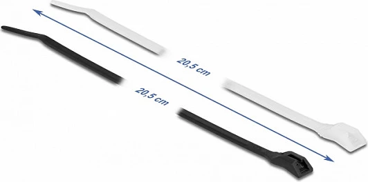 Lidhëse kabllosh DeLOCK 205 x 2.5 mm, 100 copë, kokë e sheshtë, V2, zezë/transparent