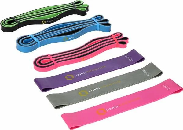 Set shiritash rezistence (Powerband) HMS GU04/06 Pro, 6 copë, nivele të ndryshme rezistence, multicolor