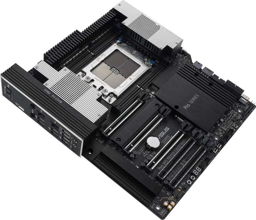 Pllakë amë ASUS Pro WS TRX50-SAGE WIFI, sTR5/TRX50, 4x DIMM DDR5 ECC, 3x M.2, 4x SATA, SlimSAS, PCIe 5.0, 10Gb + 2.5Gb LAN, WiFi 7, Bluetooth 5.4, CEB