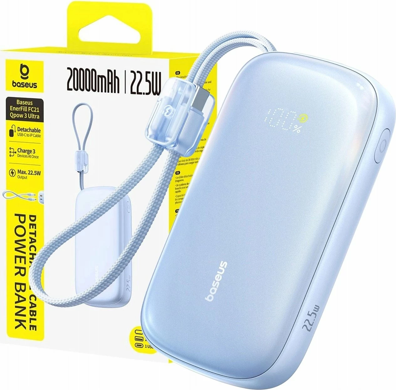 Powerbank Baseus EnerFill FC21 Qpow 3 Ultra 20000mAh 22.5W me ekran, Blu