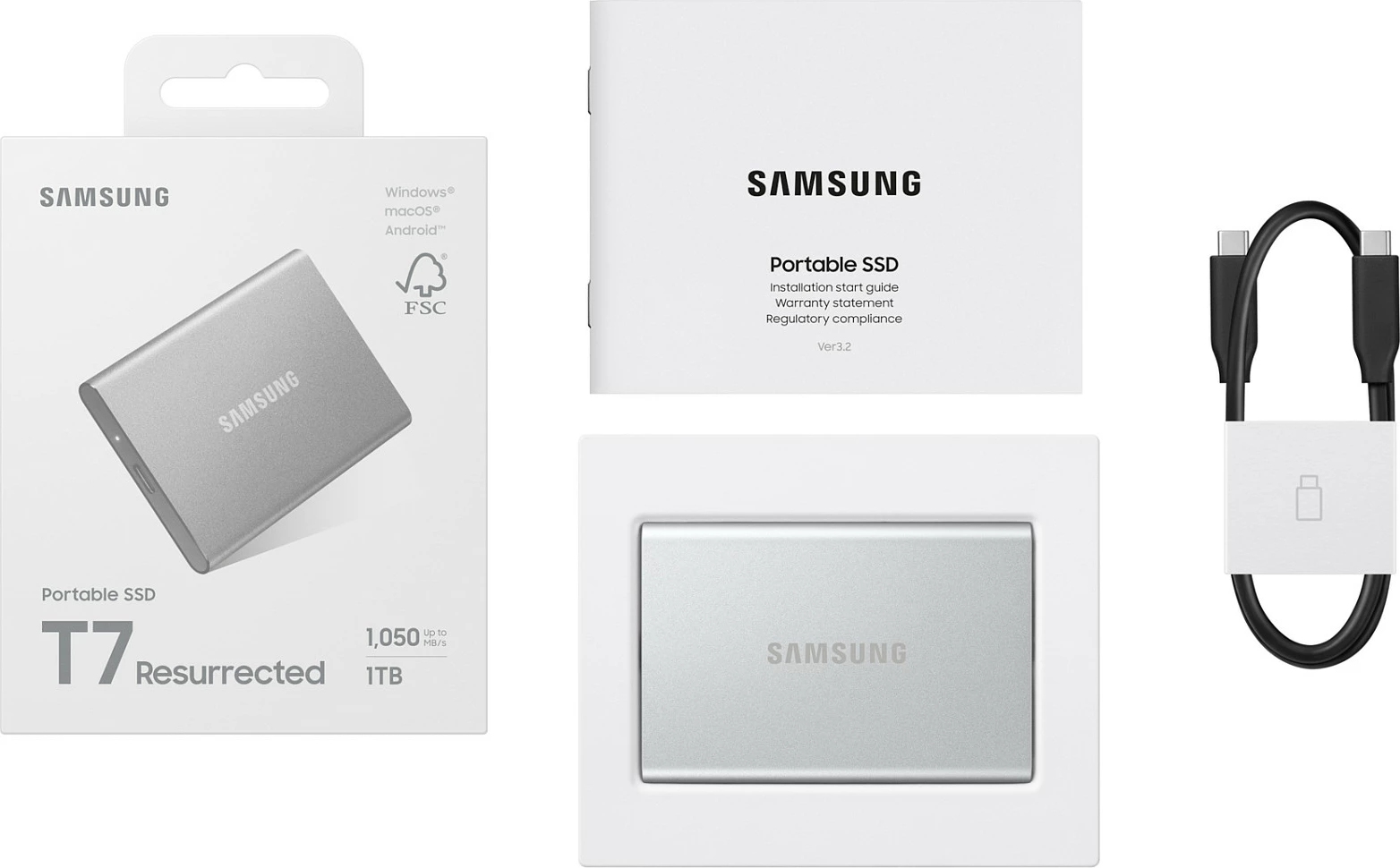 SSD e jashtme Samsung MU-PD1T0G/WW, 1 TB, USB Type-C, 1050 MB/s, Argjend