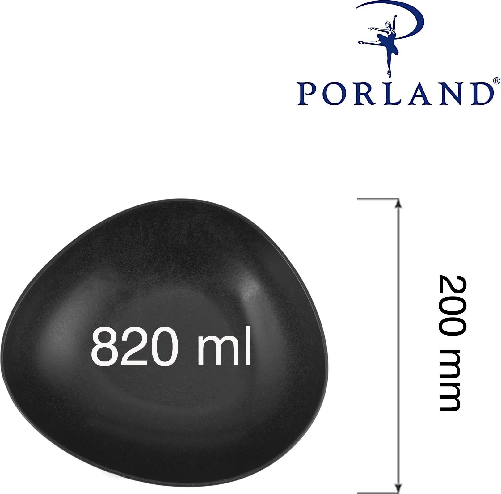 Tas trekëndor Porland Seasons Coal 200 mm, 820 ml, porcelan, i zi, set 6 copë
