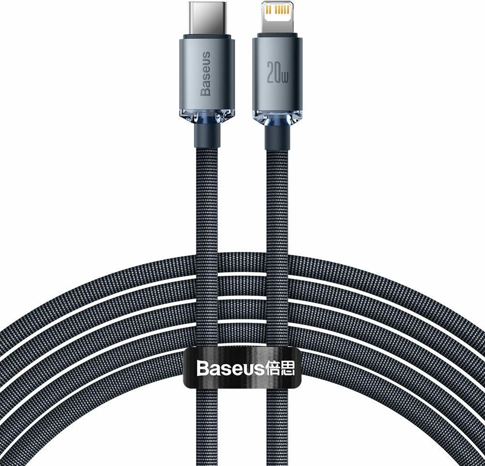 Kabllo Baseus Crystal Shine CAJY000301, USB-C në Lightning, 2m, 20W, e zezë