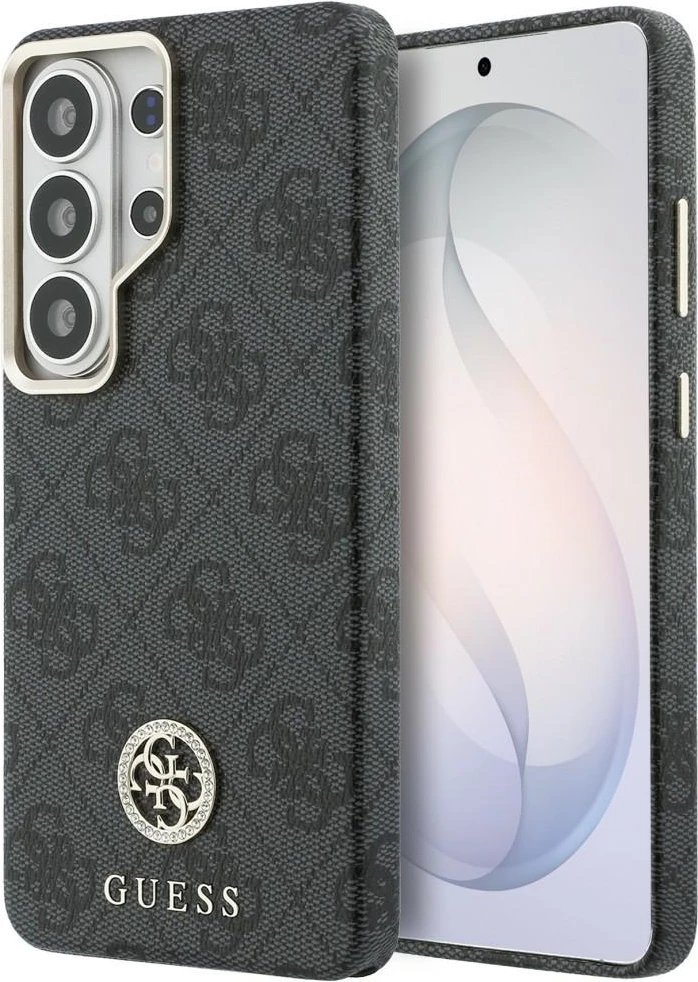 Mbështjellës Guess 4G Rhinestone Round Logo MagSafe për Samsung Galaxy S26 Ultra, i zi, në kuti
