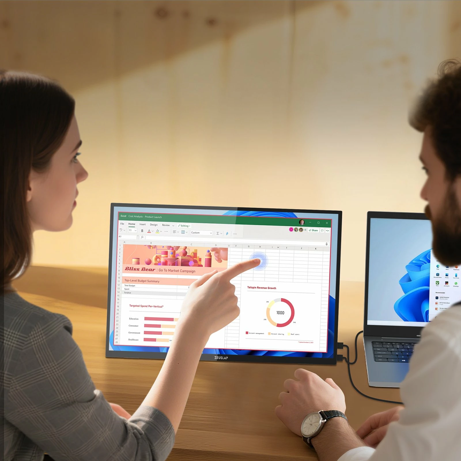 Monitor portativ me prekje Zeuslap P16ST 16\" IPS 2560x1600 144Hz USB-C/mini HDMI, i zi