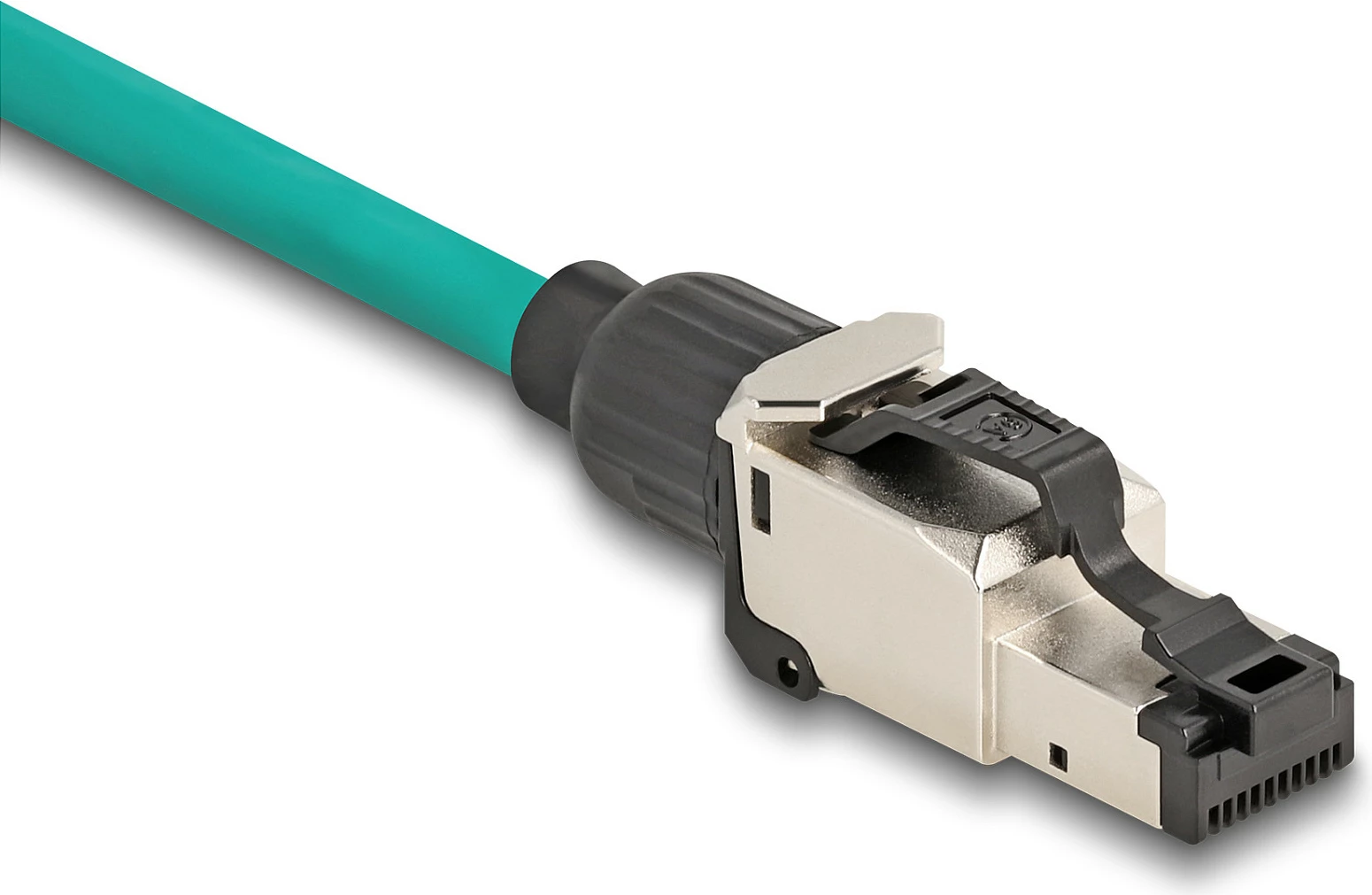 Konektor RJ45 DeLOCK Cat6A, për montim në terren, S/UTP, i zi/argjendtë