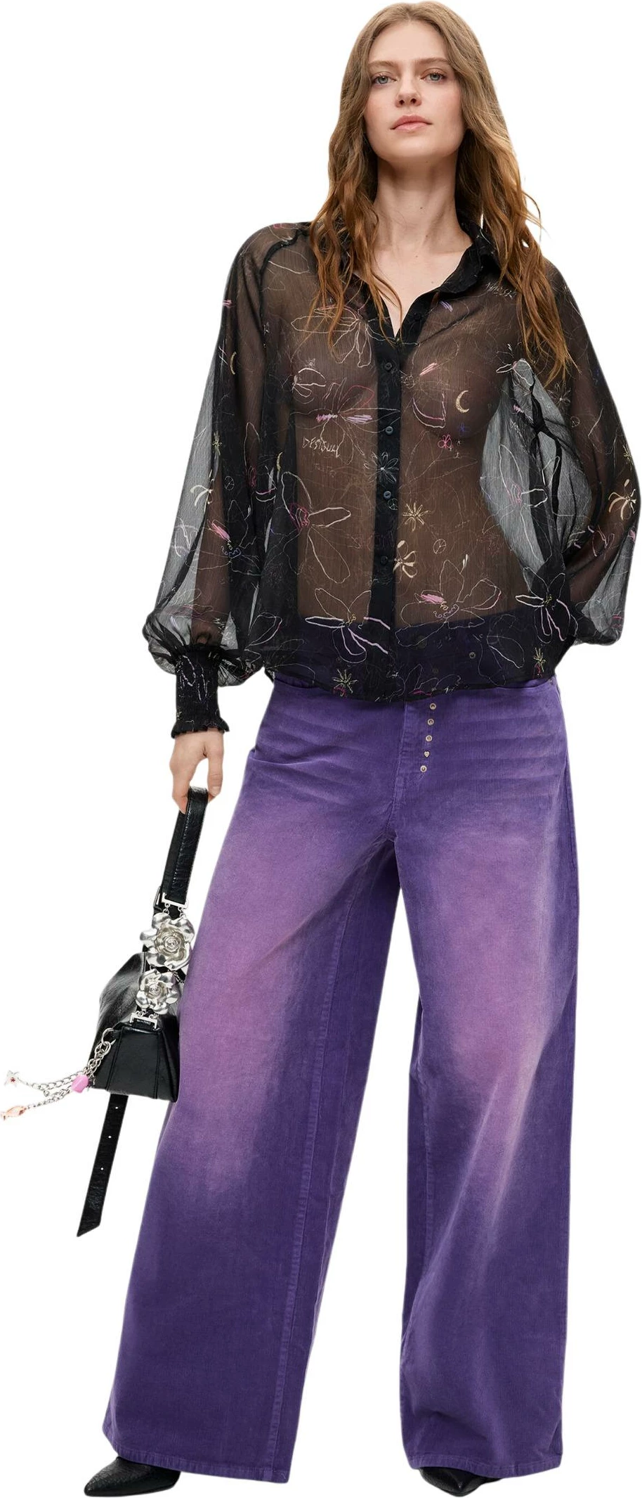 Pantallona për femra Desigual PANT_REF_PORLY 26WWPW19, vjollcë [Madhësia: XS]