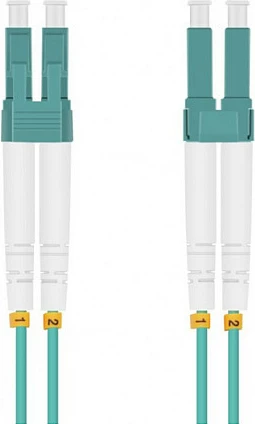 Kabllo patch fiber optike Helos OM3, LC-LC, duplex, LSZH, 0.5m, aqua