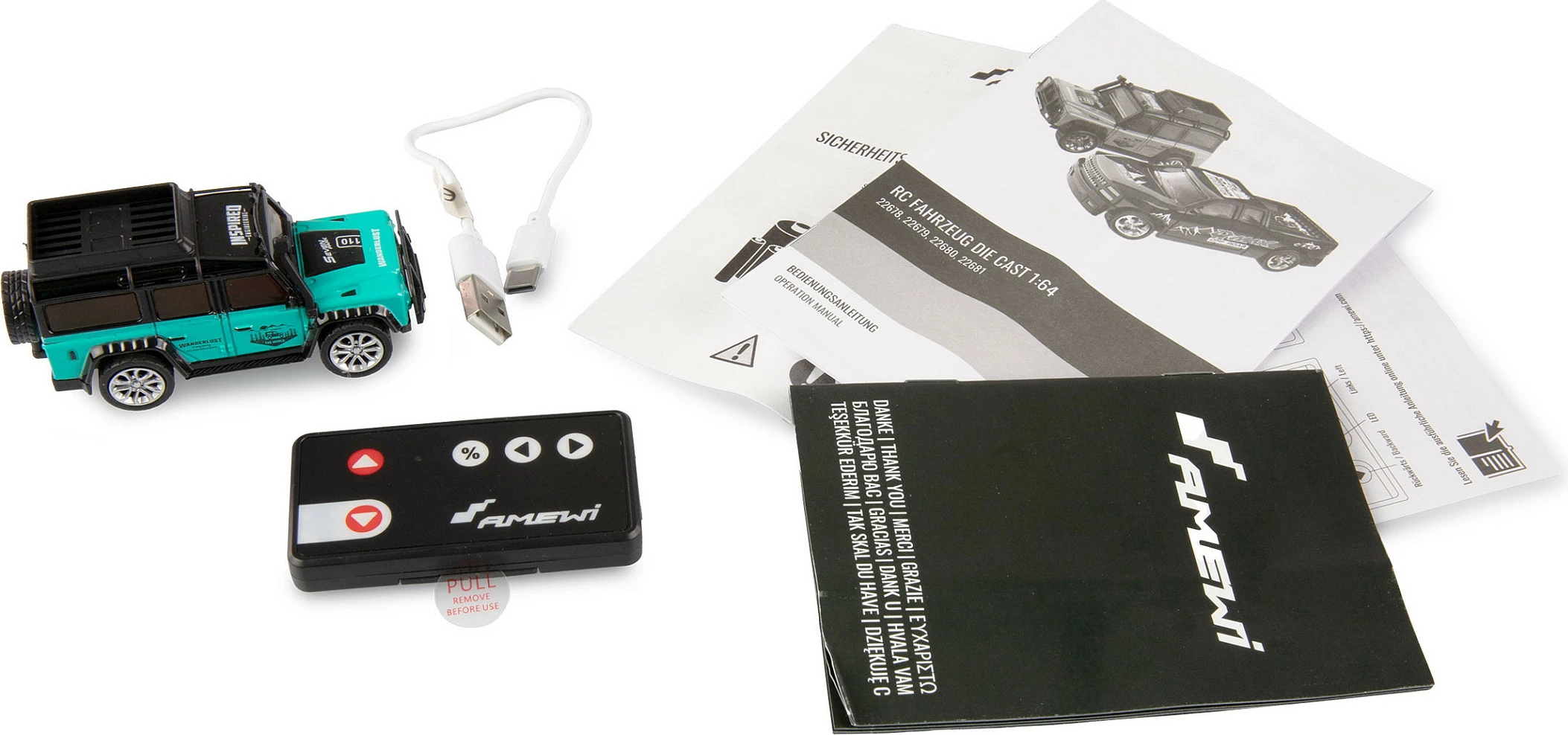 Vetura RC off-road AMEWI 22679, 1:64, 2.4GHz, bateri 150 mAh, drita, e gjelbër
