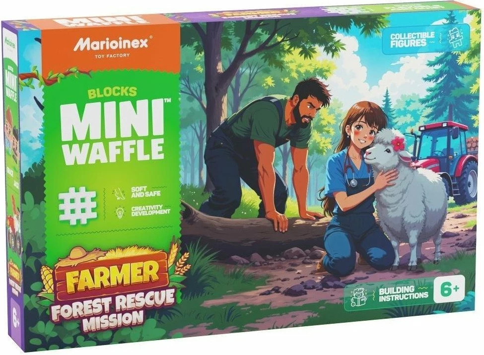 Set blloqesh ndërtimi Marioinex Mini Waffle Farmer Forest Rescue Action 100 elemente (07573)