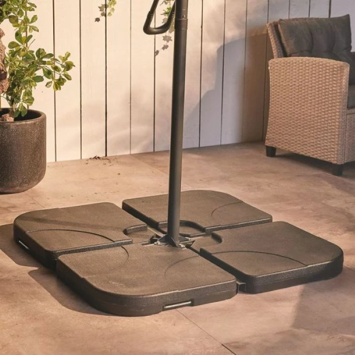 Peshë bazë për parasol VONHAUS 2500966, set 4 copë, e mbushshme me ujë/rërë, HDPE, e zezë