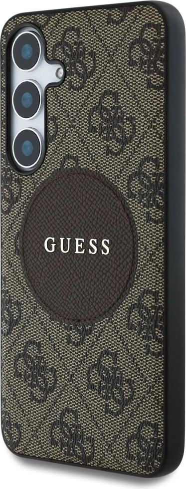 Mbështjellës Guess 4G Round Patch Classic Logo MagSafe për Samsung Galaxy S25, Kafe