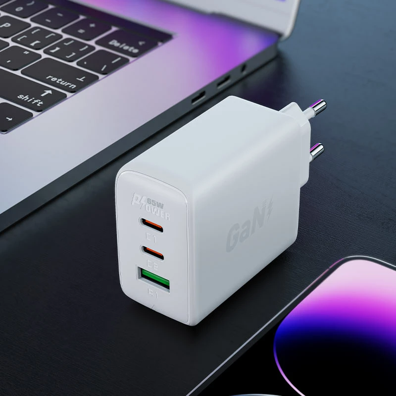 Karikues i shpejtë murit Acefast A41, 65W, 2x USB-C / USB-A, i bardhë