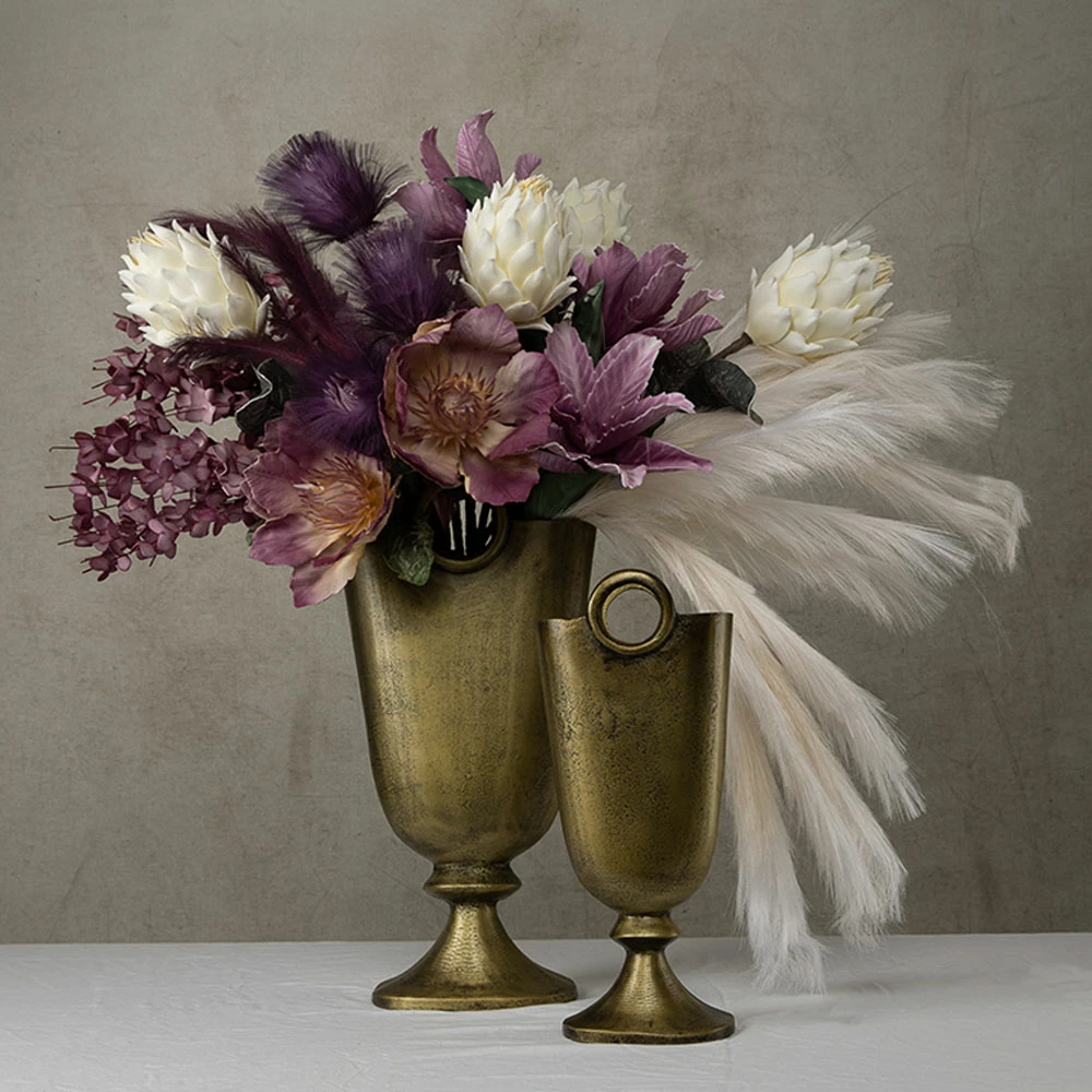 Set vazo Rengo 2 copë, alumin, ngjyrë ari antik, 26x14x52 cm