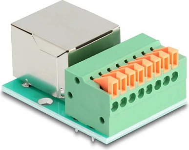 Adapter rrjeti DeLOCK 90652, RJ45 në bllok terminal 8-pin, Cat5e, jeshile/argjendtë