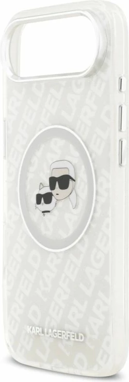 Kapak telefoni Karl Lagerfeld IML Glitter Karl & Choupette Heads Logo MagSafe për iPhone Air, hiri
