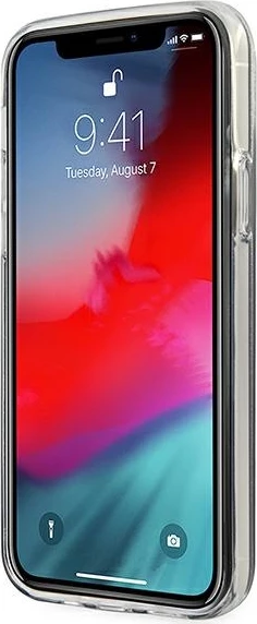 Mbështjellës Guess GUHCP12SPCUGLSBK për iPhone 12 mini 5.4", hardcase TPU/PC, Glitter Gradient Script, i zi
