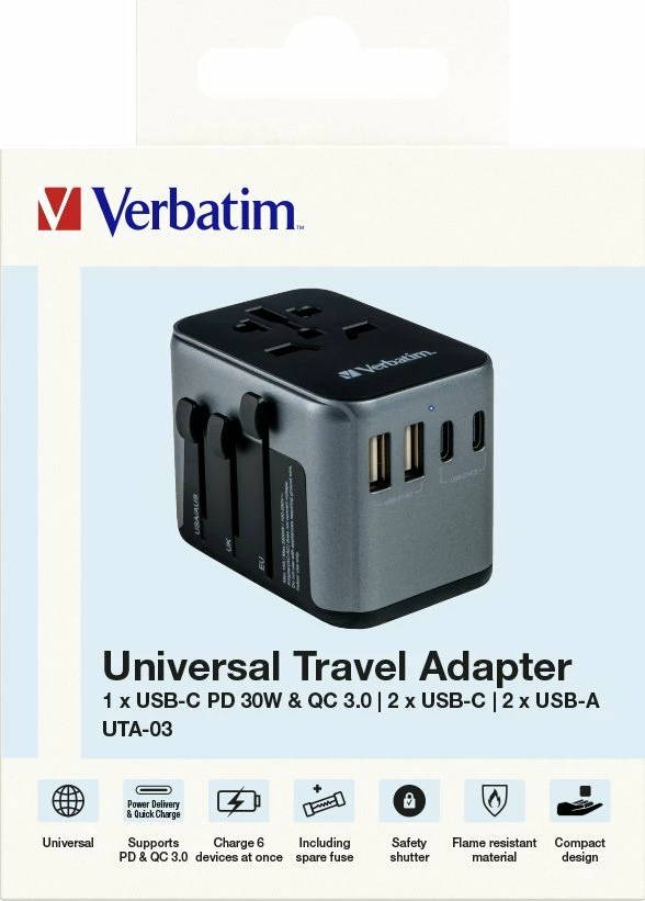 Adapter udhëtimi universal Verbatim UTA-03 Global 49545, i zi