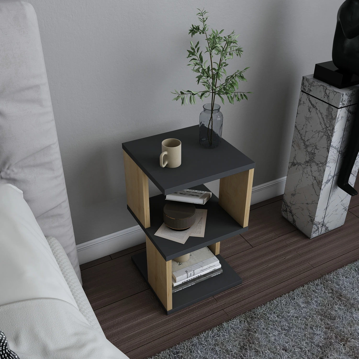 Komodinë Hanah Home Carter, antracit dhe lis
