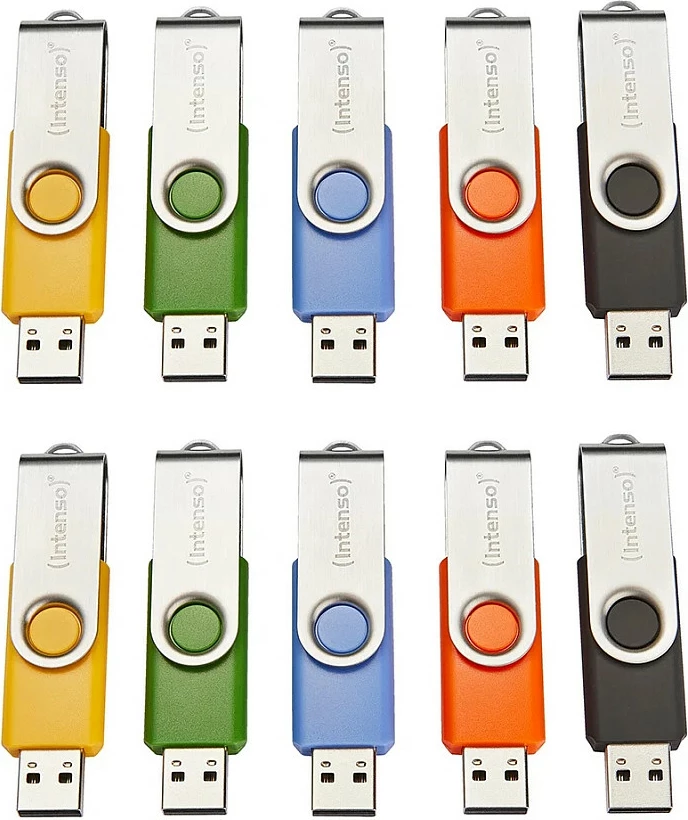 USB stick Intenso Basic Line 4GB, USB Type-A 2.0, swivel, paketë 10 copë, shumëngjyrësh