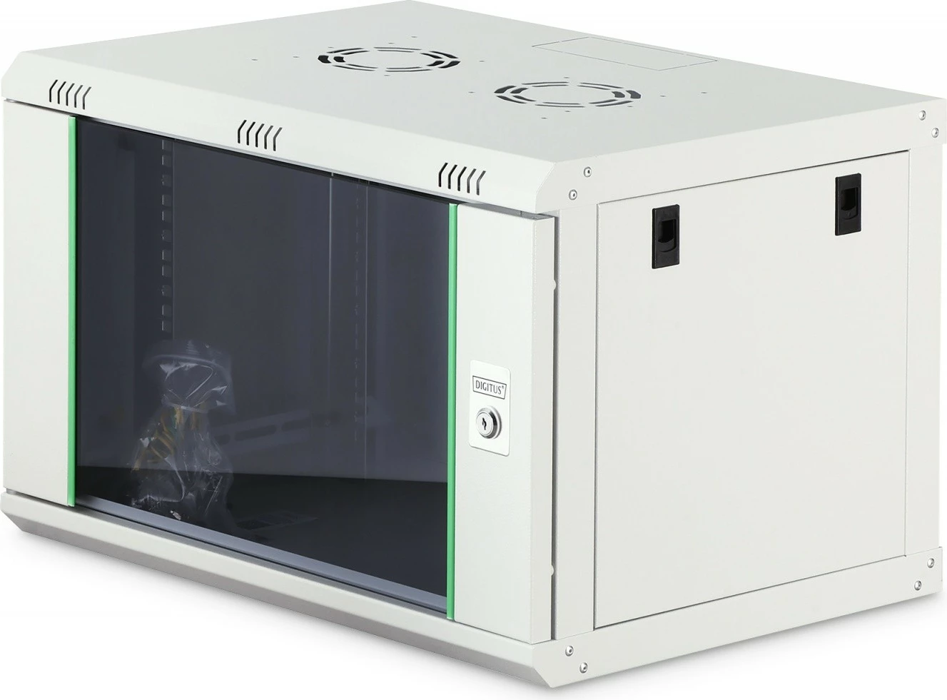 Kabinet rrjeti muror 19" 7U, Digitus DN-37100, derë me xham, 60 kg, IP20, i pa-montuar, gri