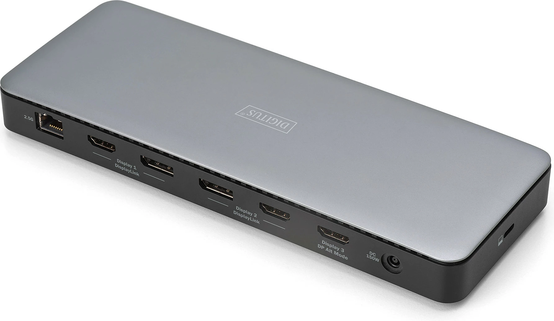 Docking station Digitus USB-C 3.2 Gen 2, 4K HDR, 3x HDMI, 2x DP, RJ45, audio, me adapter rryme, argjendtë