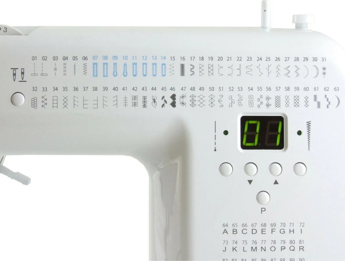 Makinë qepëse, Łucznik Malwina 2070, 63 qepje, 36 shkronja/numra, rregullim gjatësie/gjerësie, ekran elektronik, krah i lirë, e bardhë, me aksesorë