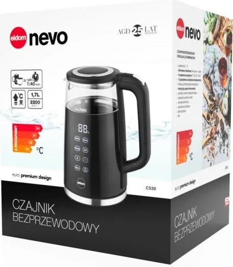 Vluese uji ELDOM C530 NEVO, 1.7 L, 2200 W, e zezë/transparente