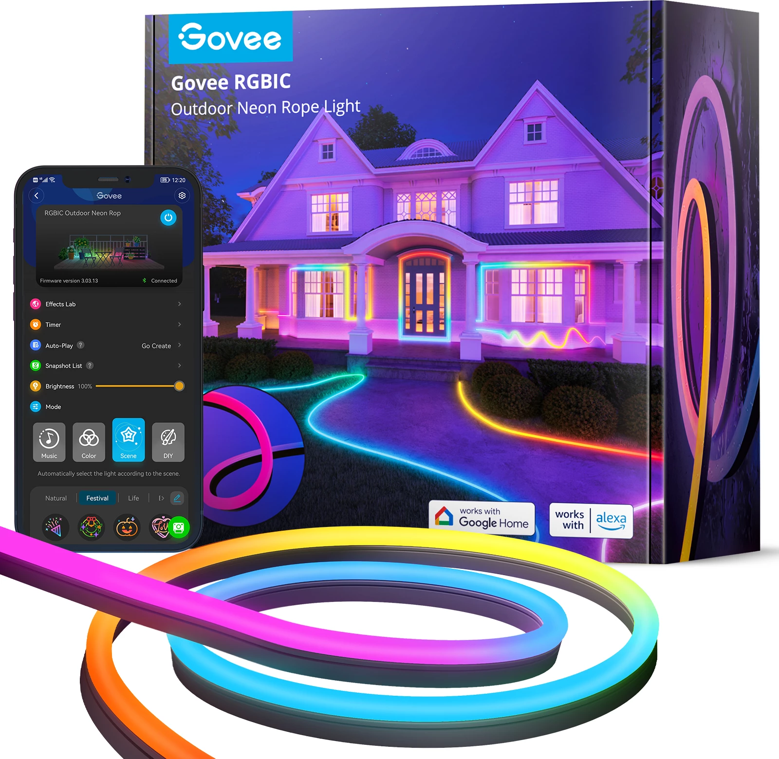 Shirit ndriçues neon i jashtëm Govee H61A8, 10m, RGBIC, IP67, prizë EU