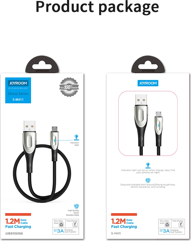 Kabllo Joyroom Sharp Series S-M411, 2m, USB-A në micro USB, 3A, e zezë