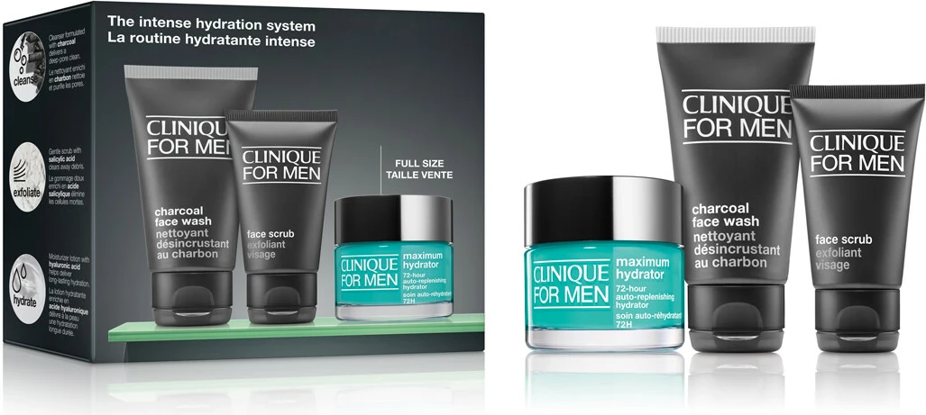 Set për fytyrë Clinique The Intense Hydration System për meshkuj, 3 copë