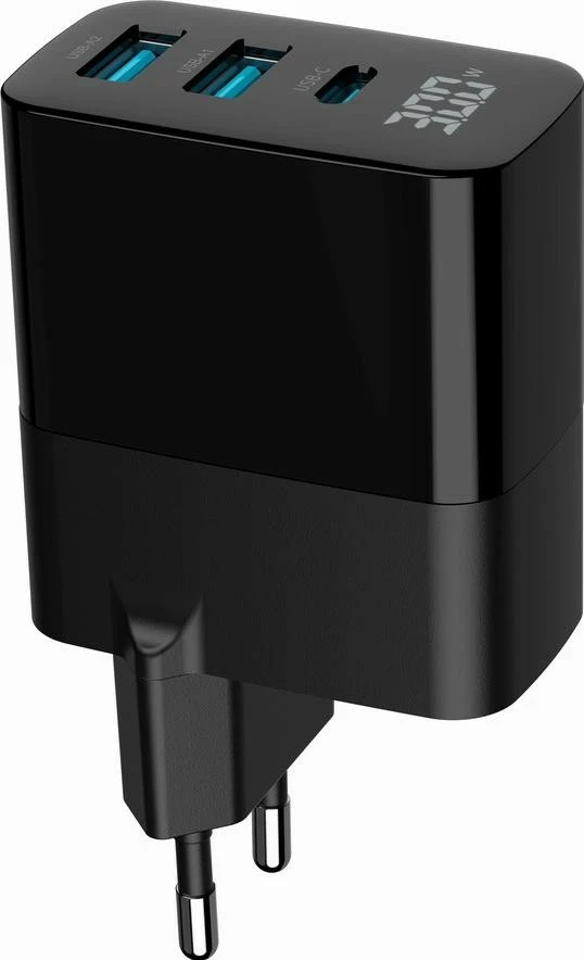 Mbushës Gembird GaN 2xUSB QC3.0 18W Type-C 30W LCD i zi