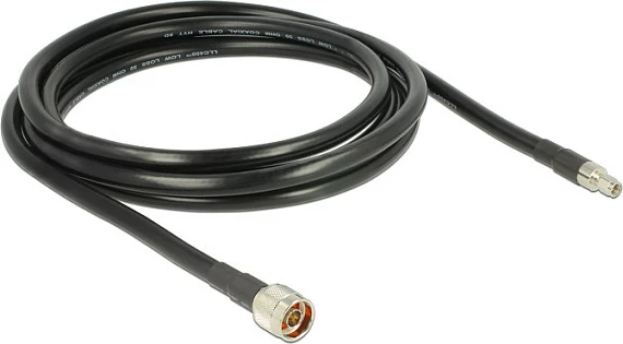 Kabllo koaksiale DeLOCK CFD400/LLC400, N mashkull në RP-SMA mashkull, 3 m, e zezë