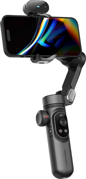 Gimbal AOCHUAN Smart X Pro 3-akshe me sensor AI, bateri 3200mAh, karikim wireless, e zezë, set me tripod