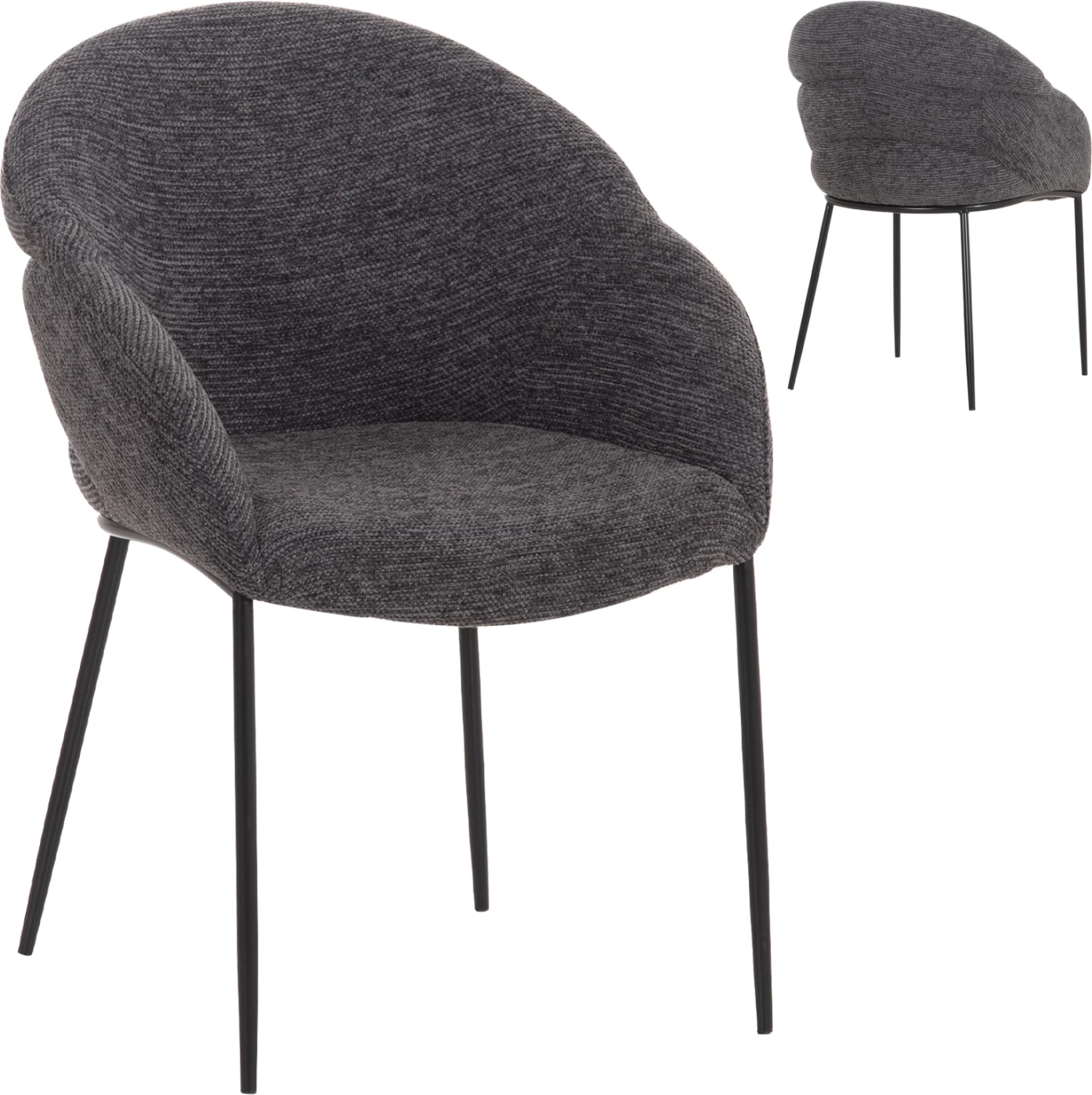 Karrige ngrënieje DRENNY, material gri, këmbë metalike të zeza, 62x63x85cm, set prej 2 copë