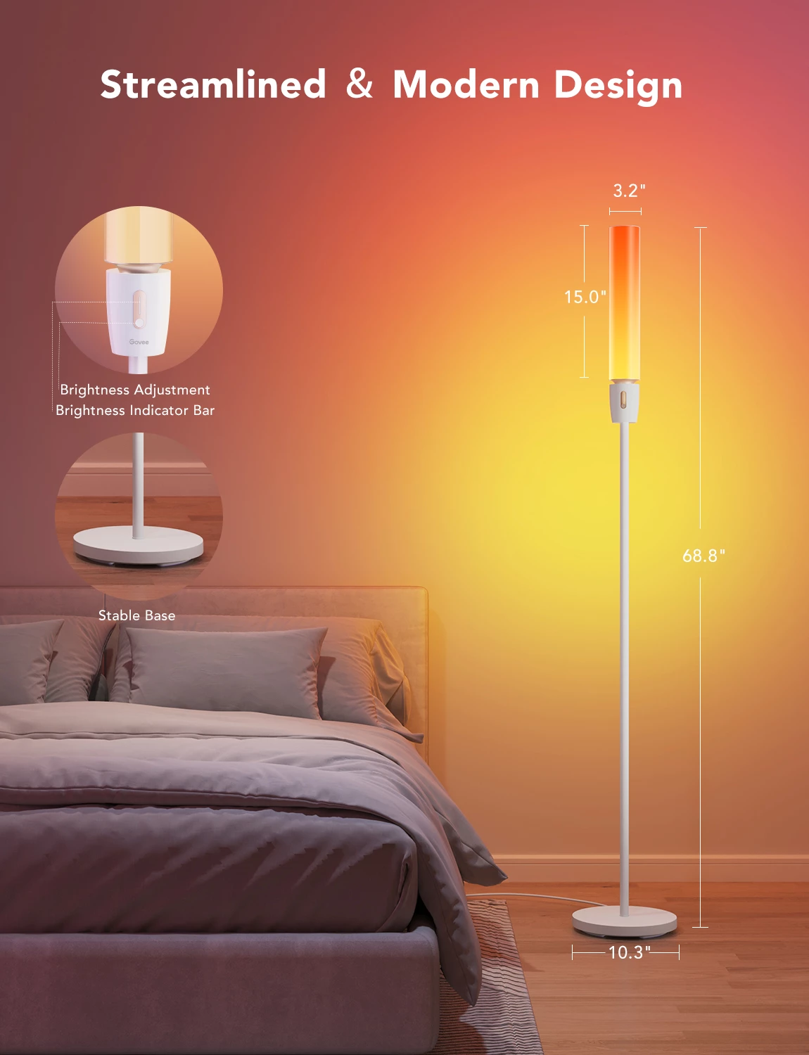 Llambë dyshemeje Govee RGBICWW Cylinder H6078, 140 cm, smart me aplikacion, prizë EU