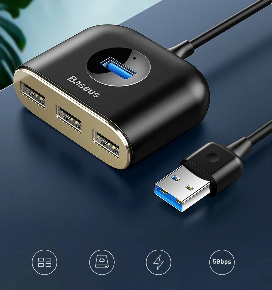 HUB Baseus Square CAHUB-AY01, 4 porte USB-A, 1m, e zezë