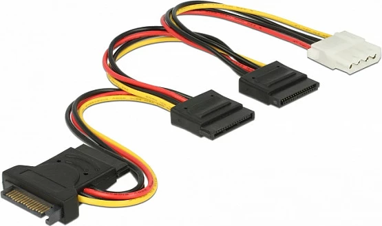 Kabllo fuqie DeLOCK 60171, SATA 15-pin në 3x SATA + 1x Molex/IDE, 0.2 m